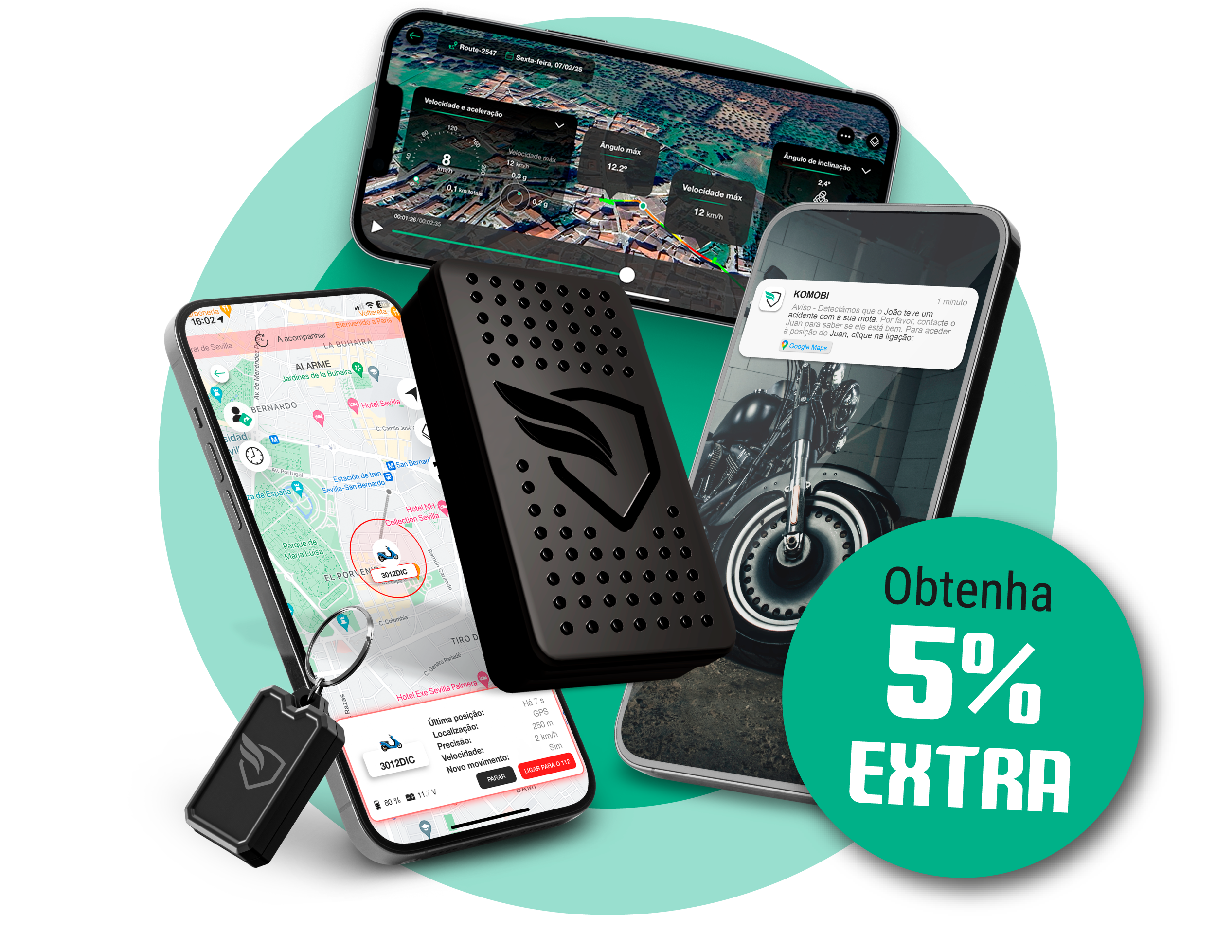 KOMOBI PRO com a app e porta-chaves. Consegue 5% de desconto extra